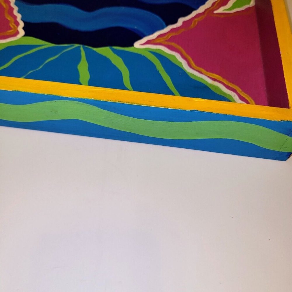 Tropical Bright Fish Handpainted Wooden Tray Signed By Artist 1993 Vintage OOAK - Picture 8 of 12